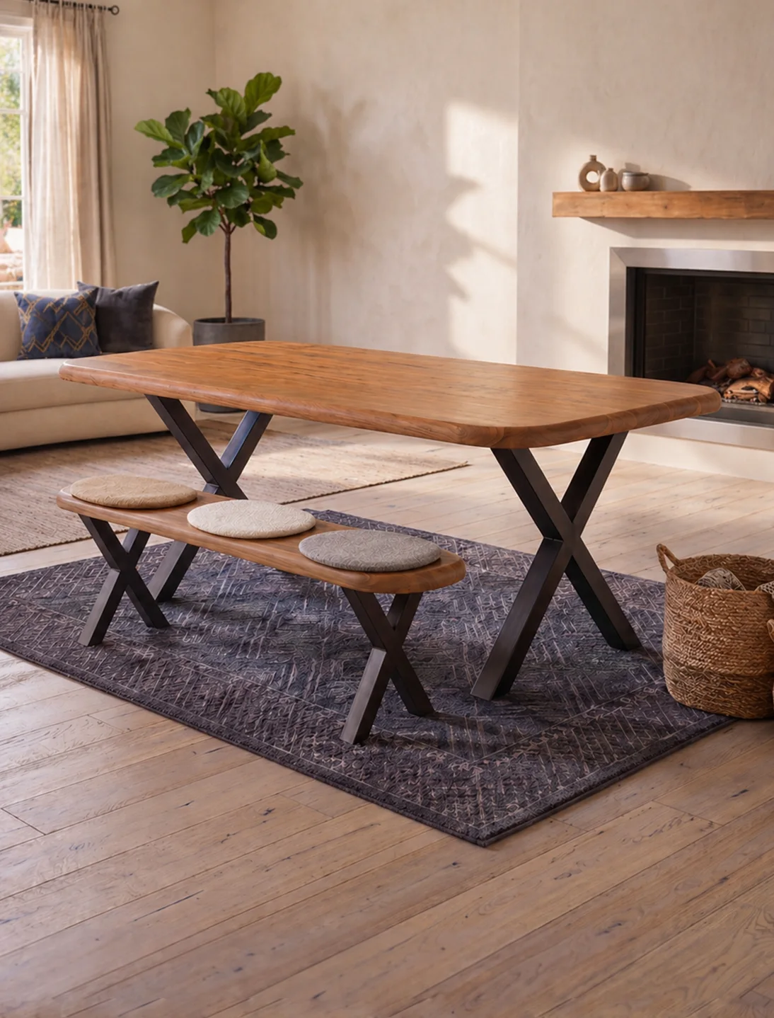 Köknar Gerçek Ağaç Yemek & Toplantı Masası – %100 Gerçek Ağaç, Metal Ayaklı, Kişiye Özel Üretim - 100x70cm Masa • Benç İstemiyorum • 1007 Ayak • Düz Kenar masif doğal ahşap ürün görseli