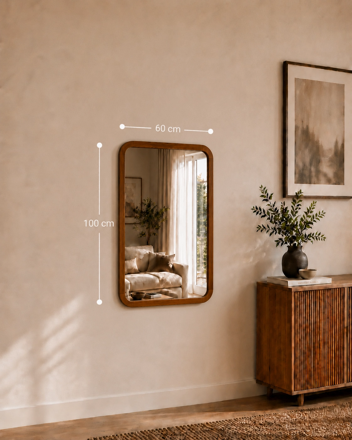 100x60cm Doğal Ahşap Ayna masif doğal ahşap ürün görseli