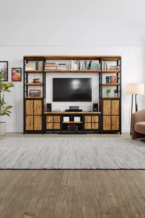 Aster v2 Tv Ünitesi – %100 Gerçek Ağaç, Uzun Ömürlü Kullanım, Kişiye Özel Üretim - Köknar Ağacı detay görseli