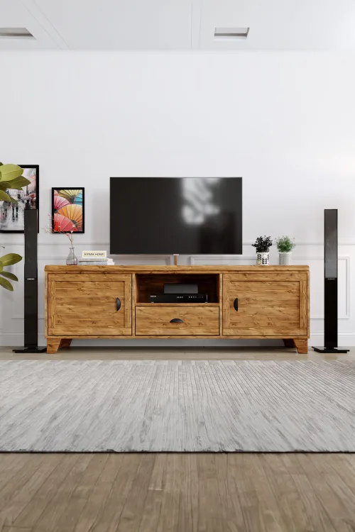 Lavanta Tv Ünitesi – %100 Gerçek Ağaç, Uzun Ömürlü Kullanım, Kişiye Özel Üretim - Köknar Ağacı detay görseli
