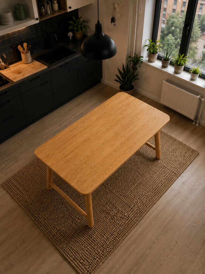 Meşe Gerçek Ağaç Yemek & Toplantı Masası – %100 Gerçek Ağaç, Ahşap Ayaklı, Kişiye Özel Üretim - 100x70cm Masa • Benç İstemiyorum • 1036 Ayak • Düz Kenar detay görseli