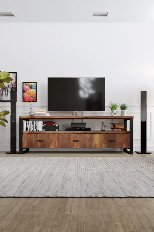 Köknar Ağacı Sümbül Tv Ünitesi – %100 Gerçek Ağaç, Uzun Ömürlü Kullanım, Kişiye Özel Üretim masif ahşap mobilya görseli