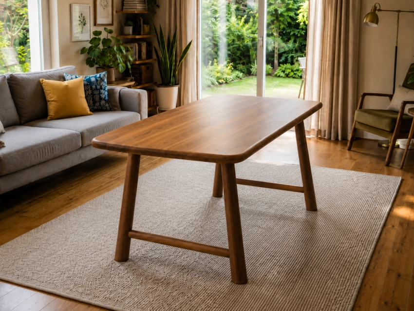 Ceviz Gerçek Ağaç Yemek & Toplantı Masası – %100 Gerçek Ağaç, Ahşap Ayaklı, Kişiye Özel Üretim - 100x70cm Masa • Benç İstemiyorum • 1036 Ayak • Düz Kenar detay görseli