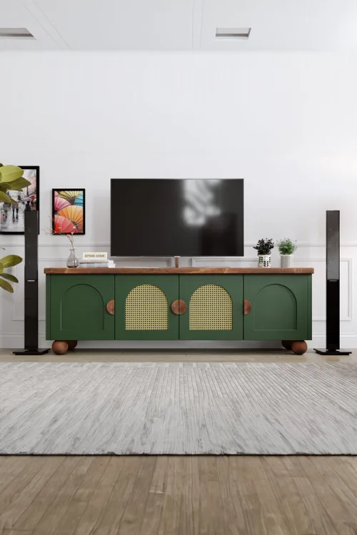 Bohem Tv Ünitesi – %100 Gerçek Ağaç, Uzun Ömürlü Kullanım, Kişiye Özel Üretim - Yeşil detay görseli