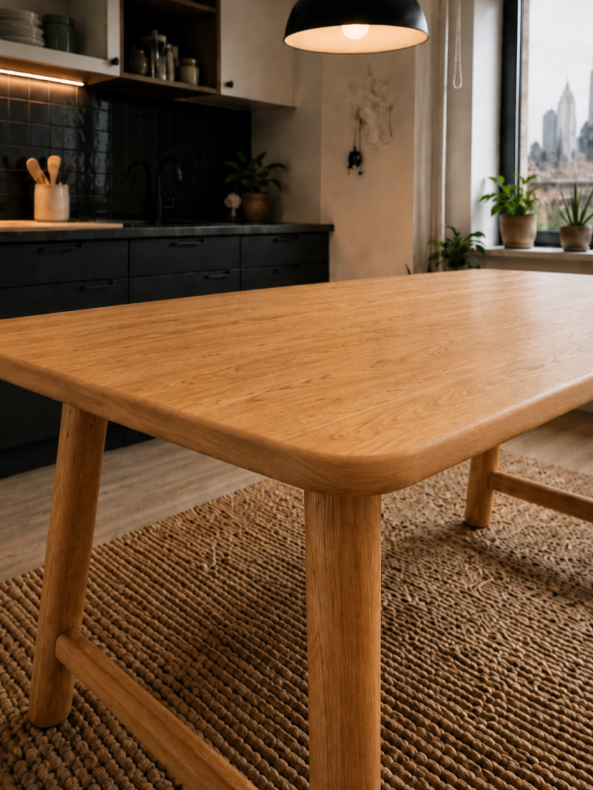 Meşe Gerçek Ağaç Yemek & Toplantı Masası – %100 Gerçek Ağaç, Ahşap Ayaklı, Kişiye Özel Üretim - 100x70cm Masa • Benç İstemiyorum • 1036 Ayak • Düz Kenar detay görseli