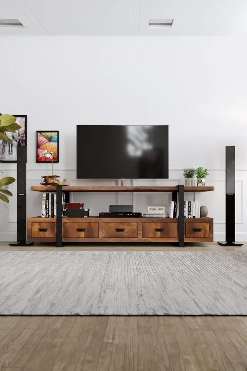 Köknar Ağacı Kaktüs Tv Ünitesi – %100 Gerçek Ağaç, Uzun Ömürlü Kullanım, Kişiye Özel Üretim masif ahşap mobilya görseli