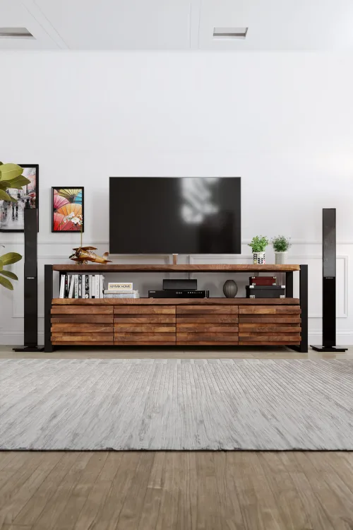 Köknar Ağacı Ihlamur Tv Ünitesi – %100 Gerçek Ağaç, Uzun Ömürlü Kullanım, Kişiye Özel Üretim masif ahşap mobilya görseli